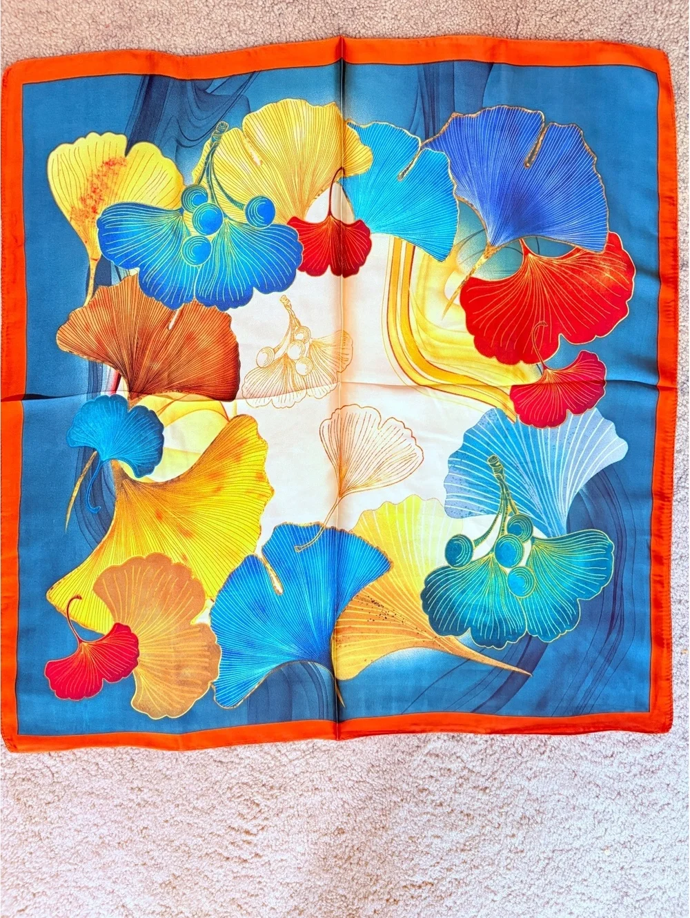 Vibrant Floral Scarf with Orange Border